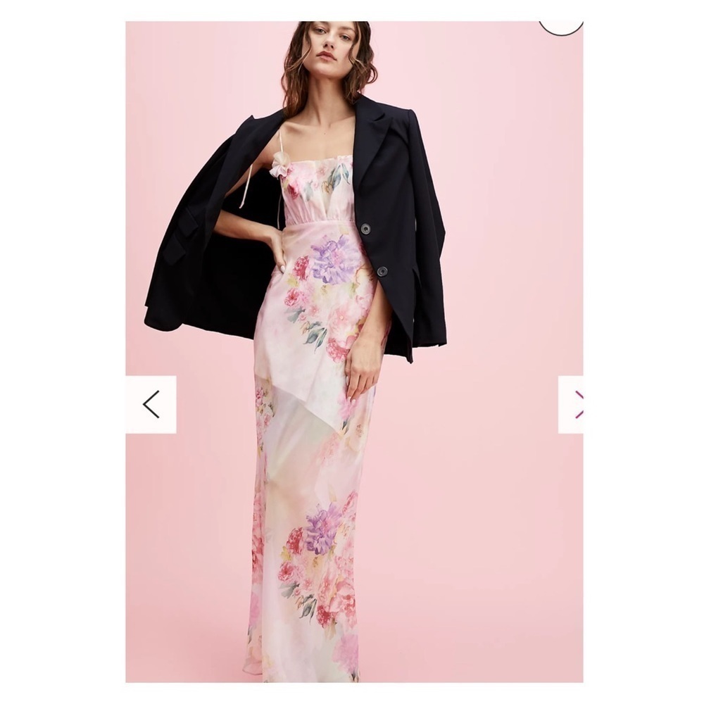 For Love & Lemons Pink Floral Chiffon Maxi Dress Small NWT Romantic - Picture 9 of 16